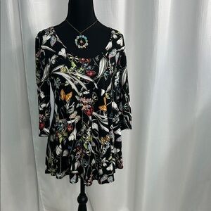 Salaam  Black Women's Top with Butterflies